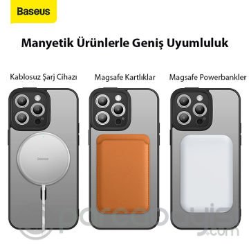 Baseus Frame Series iPhone 14 Pro 6.1 Kamera Koruyuculu Magsafe Kılıf + Tempered Ekran Koruyucu Set