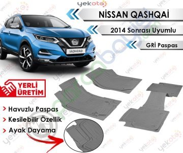 Nissan Qashqai 2014 Sonrası Uyumlu Havuzlu Kesilebilir Gri Paspas