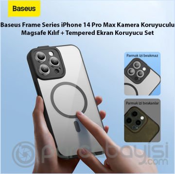 Baseus Frame Series iPhone 14 Pro Max 6.7 Kamera Koruyuculu Magsafe Kılıf + Tempered Ekran Koruyucu