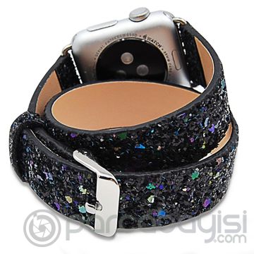 Ally Apple Watch 7-8 45mm 6-5-4 44mm Çift Tur Deri Sim İşlemeli Kordon 3-2-1 42mm