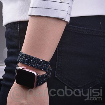 Ally Apple Watch 7-8 45mm 6-5-4 44mm Çift Tur Deri Sim İşlemeli Kordon 3-2-1 42mm