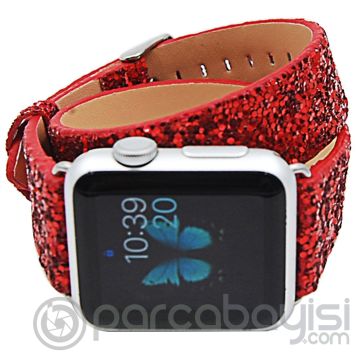 Ally Apple Watch 7-8 45mm 6-5-4 44mm Çift Tur Deri Sim İşlemeli Kordon 3-2-1 42mm
