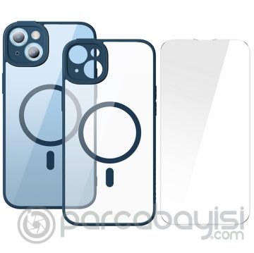 Baseus Frame Series iPhone 14 Plus 6.7 Kamera Koruyuculu Magsafe Kılıf + Tempered Ekran Koruyucu Set