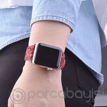 Ally Apple Watch 7-8 41mm 6-5-4 40mm Kayış Kordon Deri Sim İşlemeli 3-2-1 38mm