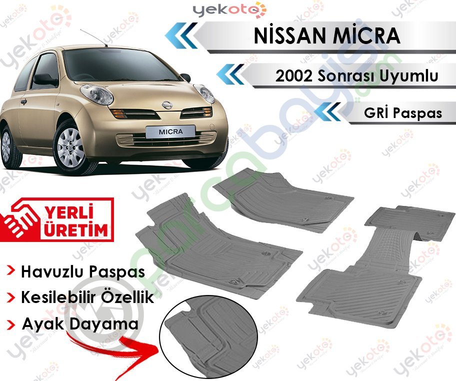 Nissan Micra 2002 Sonrası Uyumlu Havuzlu Kesilebilir Gri Paspas