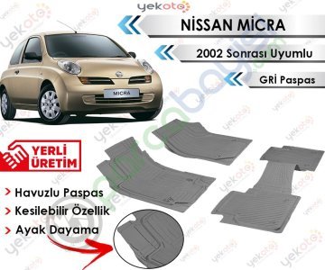Nissan Micra 2002 Sonrası Uyumlu Havuzlu Kesilebilir Gri Paspas