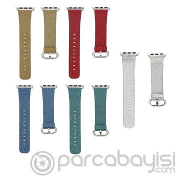 Ally Apple Watch 7-8 41mm 6-5-4 40mm Deri İnce Sim İşlemeli Kordon Kayış 3-2-1 38mm