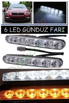 Gündüz Farı 6 Led Beyaz Turuncu Metal Kasa Çift Renk Turuncu Siyalli