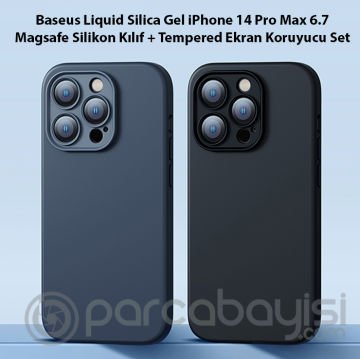 Baseus Liquid Silica Gel iPhone 14 Pro Max 6.7 Magsafe Silikon Kılıf + Tempered Ekran Koruyucu Set