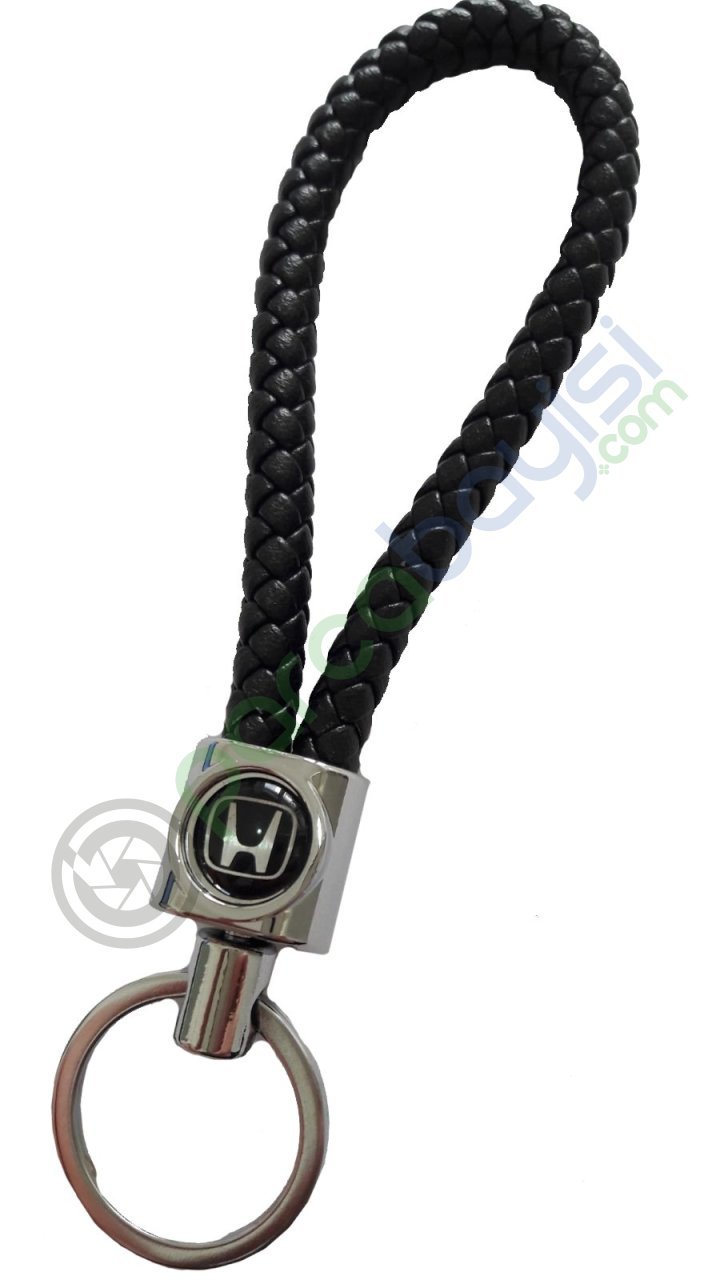 Honda Deri Örgülü Metal Anahtarlık Siyah