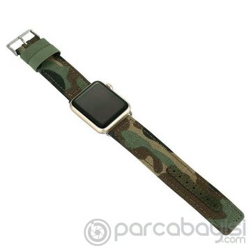 Ally Apple Watch 7-8 45mm 6-5-4 44mm Canvas Dokuma Kamuflaj Kayış Kordon 3-2-1 42mm