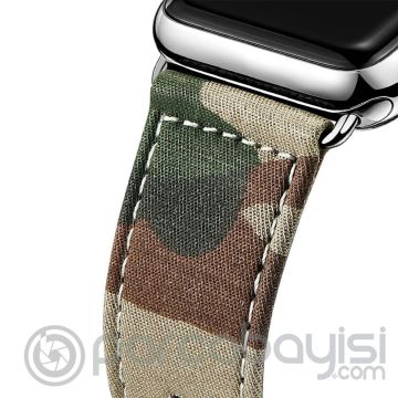 Ally Apple Watch 7-8 45mm 6-5-4 44mm Canvas Dokuma Kamuflaj Kayış Kordon 3-2-1 42mm