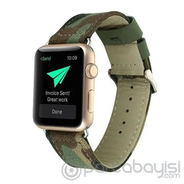 Ally Apple Watch 7-8 45mm 6-5-4 44mm Canvas Dokuma Kamuflaj Kayış Kordon 3-2-1 42mm