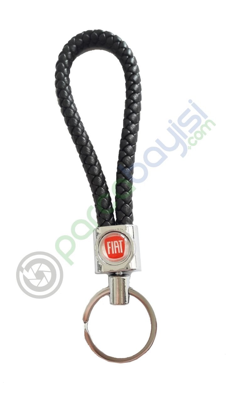 Fiat Deri Örgülü Metal Anahtarlık
