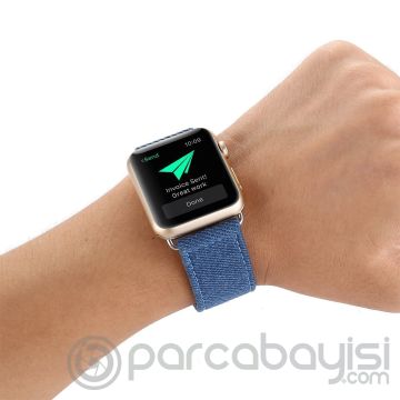 Ally Apple Watch 7-8 45mm 6-5-4 44mm Kayış Kordon Canvas Dokuma Blue Jean 3-2-1 42mm