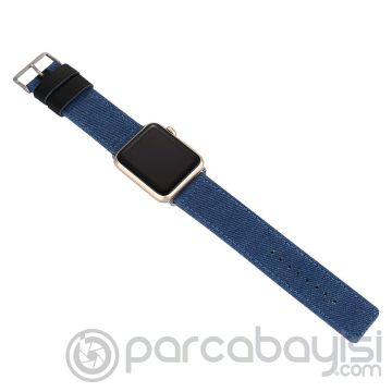 Ally Apple Watch 7-8 45mm 6-5-4 44mm Kayış Kordon Canvas Dokuma Blue Jean 3-2-1 42mm