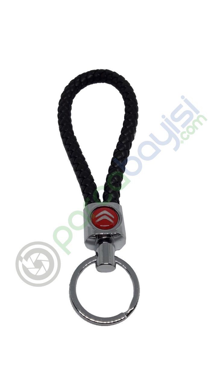 Citroen Deri Örgülü Metal Anahtarlık