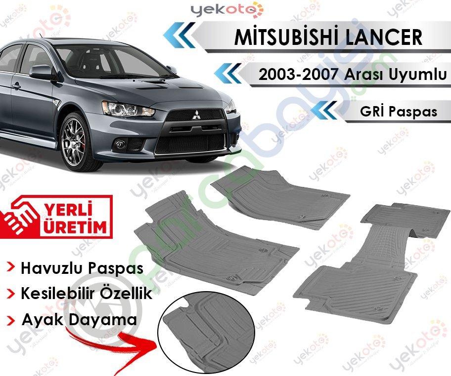 Mitsubishi Lancer 2003-2007 Arası Uyumlu Havuzlu Kesilebilir Gri Paspas