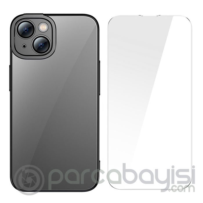 Baseus Glitter iPhone 14 6.1 Renkli Kenar Silikon Kılıf + Tempered Ekran Koruyucu Set