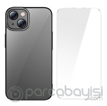 Baseus Glitter iPhone 14 6.1 Renkli Kenar Silikon Kılıf + Tempered Ekran Koruyucu Set
