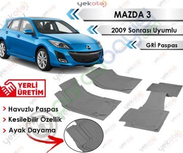 Mazda 3 2009 Sonrası Uyumlu Havuzlu Kesilebilir Gri Paspas