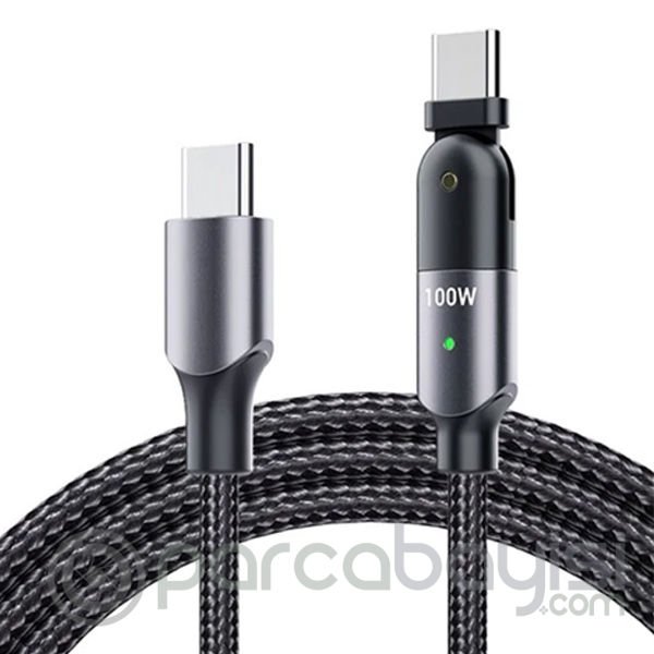 ALLY 100W UsB Type-C Pd  Hızlı Şarj Kablosu 2metre Döner Başlıklı Kablo