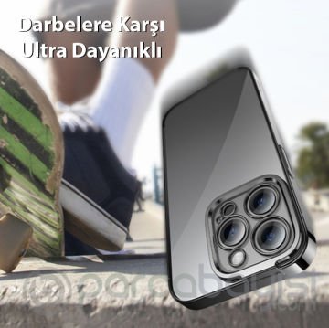 Baseus Glitter iPhone 14 Pro 6.1 Renkli Kenar Silikon Kılıf + Tempered Ekran Koruyucu Set