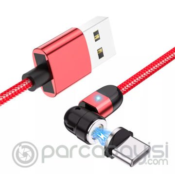 ALLY 540 Dönebilen Mıknatıslı Usb Şarj Kablosu 3 Başlık（iPhone+Type-C+Micro 2 metre