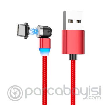 ALLY 540 Dönebilen Mıknatıslı Usb Şarj Kablosu 3 Başlık（iPhone+Type-C+Micro 2 metre
