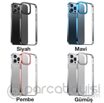 Baseus Glitter iPhone 13 Pro Kılıf Renkli Kenar Şeffaf Kılıf