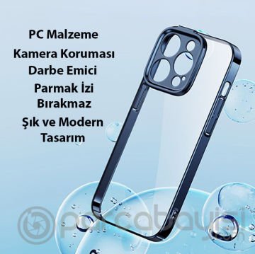 Baseus Glitter iPhone 14 Pro Max 6.7 Renkli Kenar Silikon Kılıf + Tempered Ekran Koruyucu Set