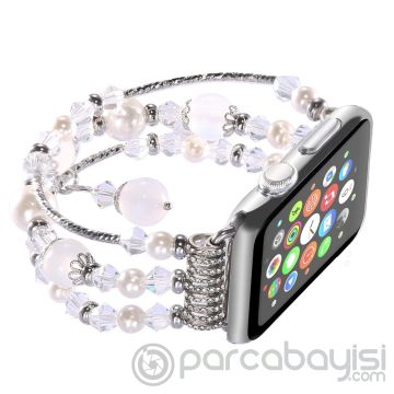 Ally Apple Watch 7-8 41mm 6-5-4 40mm Boncuk Taşlı Lux Kordon Kayış 3-2-1 38mm
