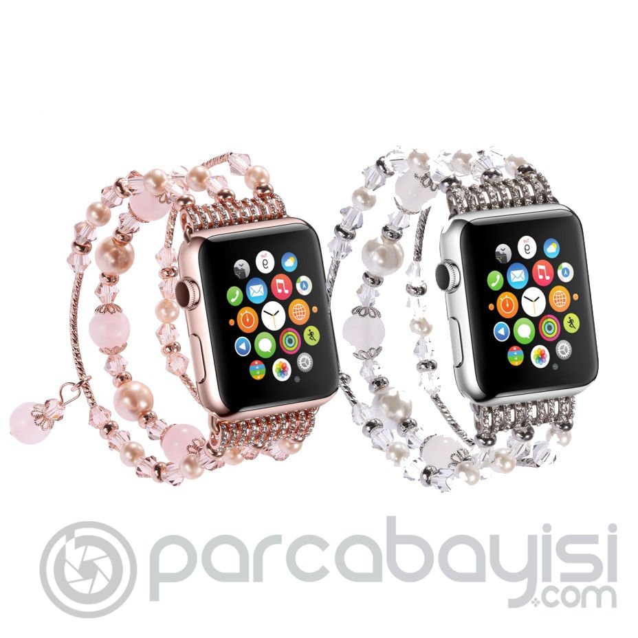 Ally Apple Watch 7-8 41mm 6-5-4 40mm Boncuk Taşlı Lux Kordon Kayış 3-2-1 38mm