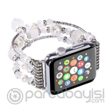 Ally Apple Watch 7-8 45mm 6-5-4 44mm Boncuk Taşlı Lux Kordon Kayış 3-2-1 42mm