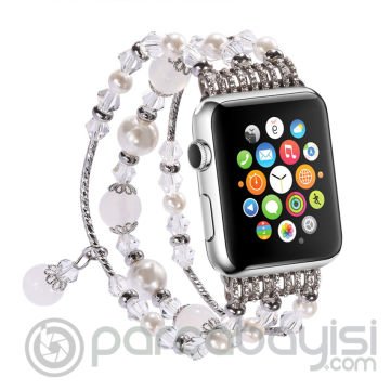 Ally Apple Watch 7-8 45mm 6-5-4 44mm Boncuk Taşlı Lux Kordon Kayış 3-2-1 42mm