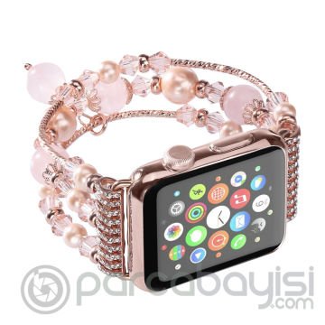 Ally Apple Watch 7-8 45mm 6-5-4 44mm Boncuk Taşlı Lux Kordon Kayış 3-2-1 42mm