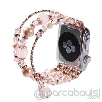 Ally Apple Watch 7-8 45mm 6-5-4 44mm Boncuk Taşlı Lux Kordon Kayış 3-2-1 42mm