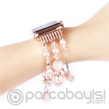Ally Apple Watch 7-8 45mm 6-5-4 44mm Boncuk Taşlı Lux Kordon Kayış 3-2-1 42mm