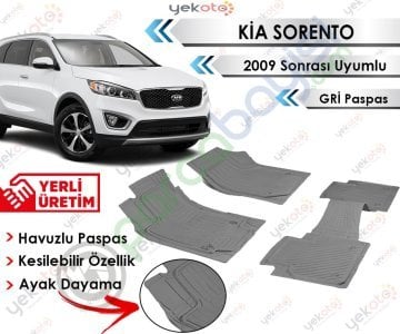 Kia Sorento 2009 Sonrası Uyumlu Havuzlu Kesilebilir Gri Paspas