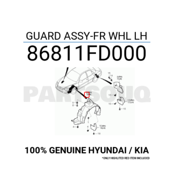 Kia Rio Ön Çamurluk İç Davlumbaz Sol Orjinal | 86811Fd000