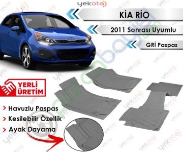 Kia Rio 2011 Sonrası Uyumlu Havuzlu Kesilebilir Gri Paspas