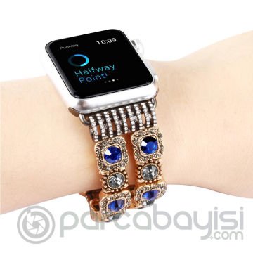 Ally Apple Watch 7-8 45mm 6-5-4 44mm Mavi Elmas Taşlı Kordon Kayış 3-2-1 42mm