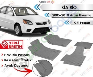 Kia Rio 2005-2010 Arası Uyumlu Havuzlu Kesilebilir Gri Paspas