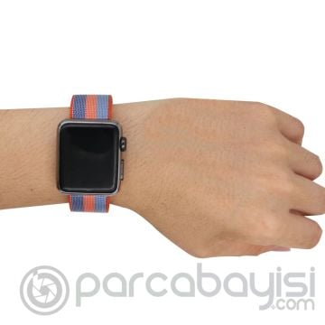 Ally Apple Watch 7-8 45mm 6-5-4 44mm Kayış Kordon Çizgili Nylon Premium 3-2-1 42mm