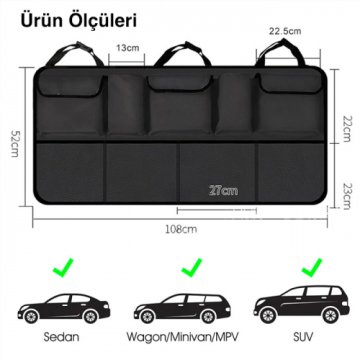 Araç Bagaj Düzenleme Organizer Araç Içi Oto Bagaj Eşya Düzenleme Çantası 8 Cepli