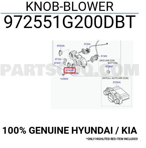 Kia Rio Kalorifer Orta Düğmesi Orjinal | 972551G200Dbt