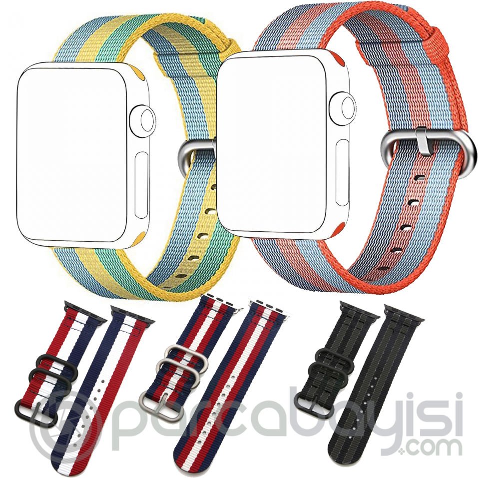 Ally Apple Watch 7-8 45mm 6-5-4 44mm Kayış Kordon Çizgili Nylon Premium 3-2-1 42mm