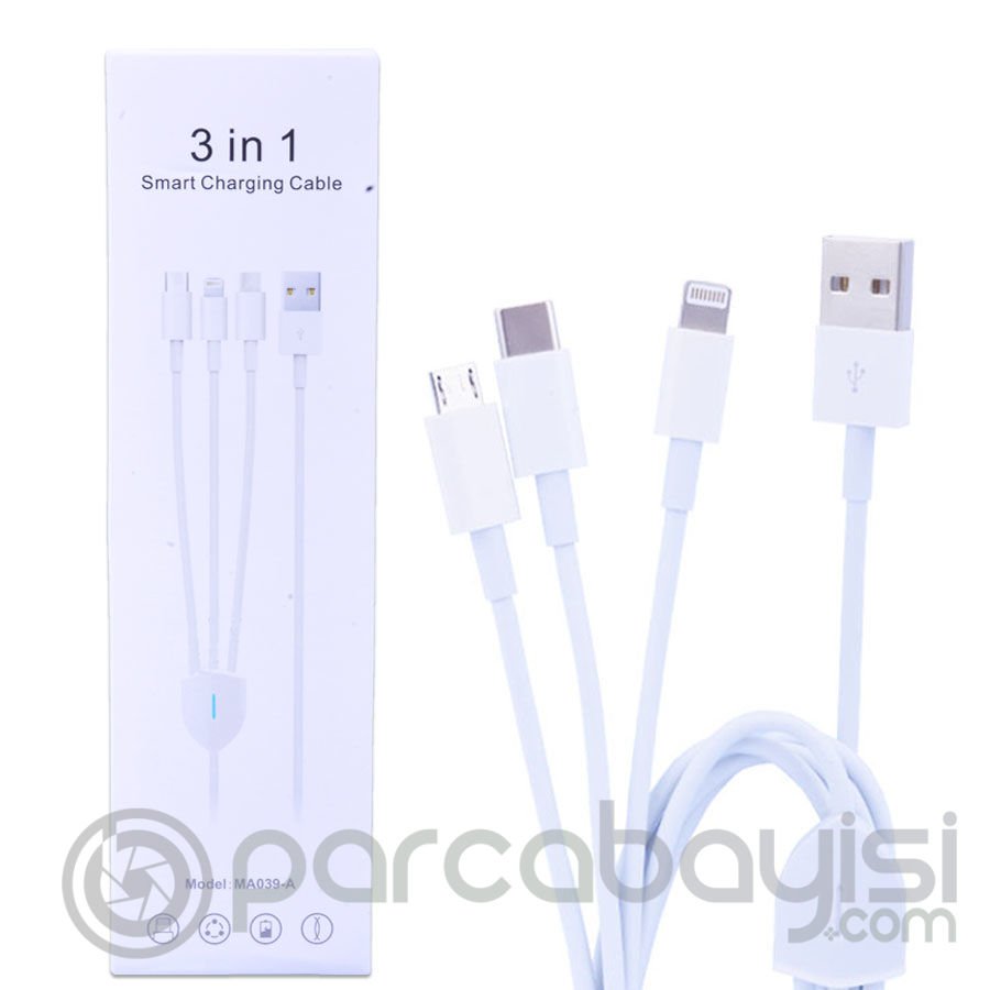Ally Ma039-A Usb-Type-C, Micro Usb & Lightning 3in1 Usb Kablo