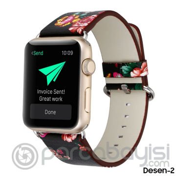 Ally Apple Watch 7-8 45mm 6-5-4 44mm Gül Desenli Pu Deri Kordon Kayış 3-2-1 42mm