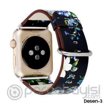 Ally Apple Watch 7-8 45mm 6-5-4 44mm Gül Desenli Pu Deri Kordon Kayış 3-2-1 42mm
